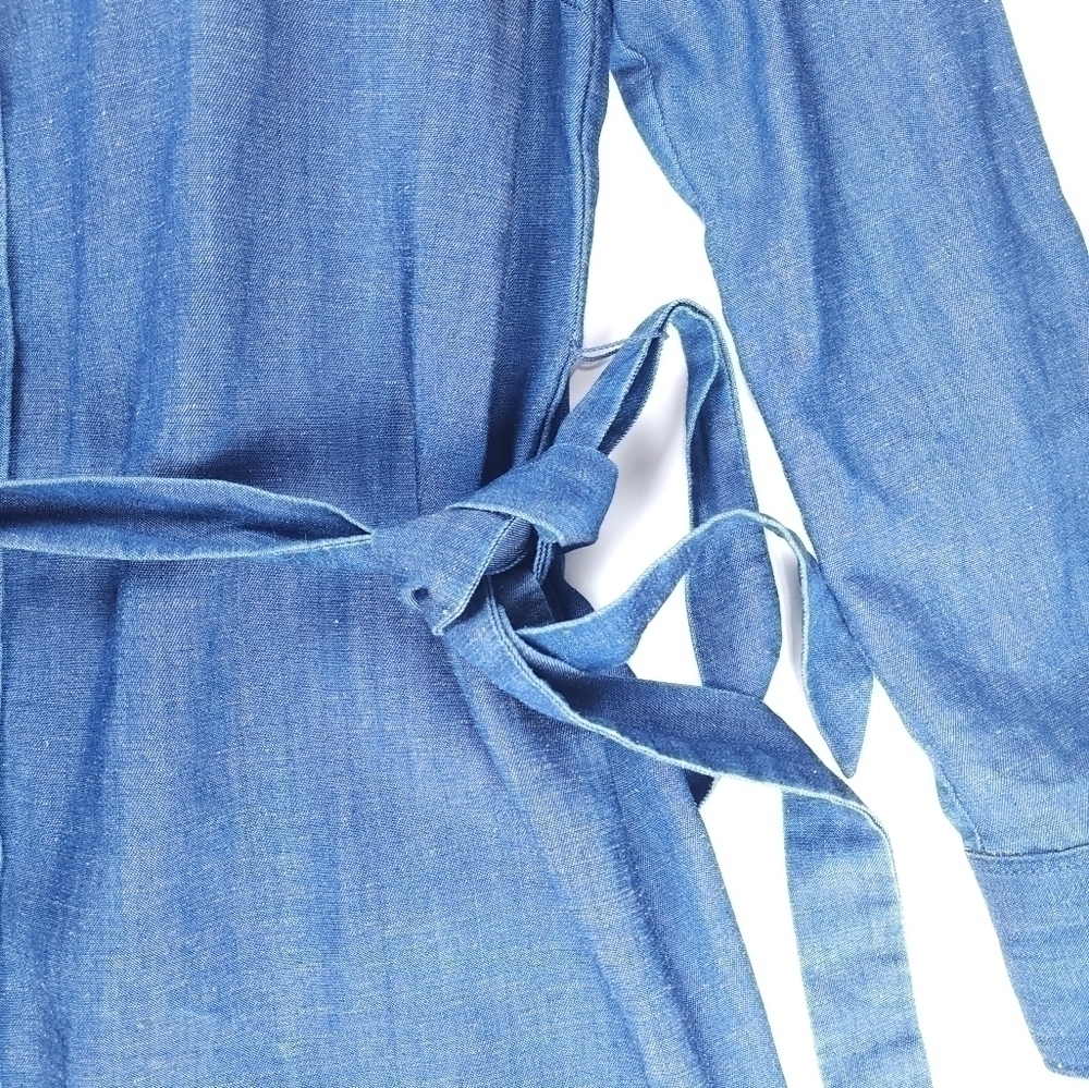 Loft Blue Lyocel Linen Blend Button Down Dress Sz Xs - Picture 5 of 11